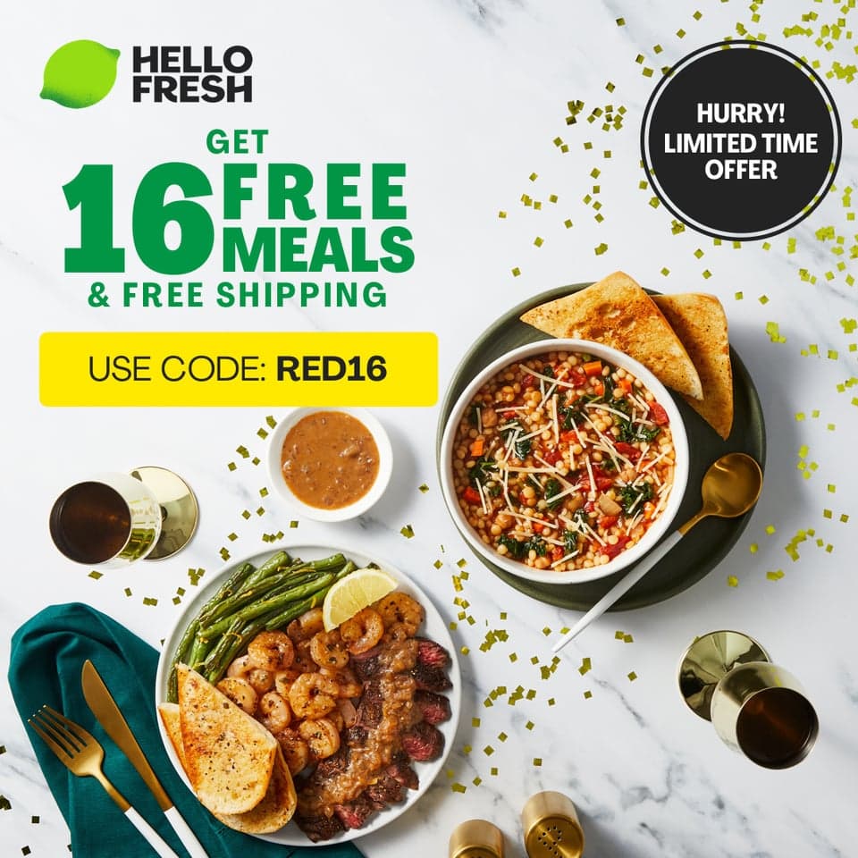 Save Big on chef-curated Meals with HelloFresh - Get 16 FREE Meals with Code RED16! Enjoy Delicious, Nutritious Recipes &amp; stress-free Cooking. Order Now and Save Money!