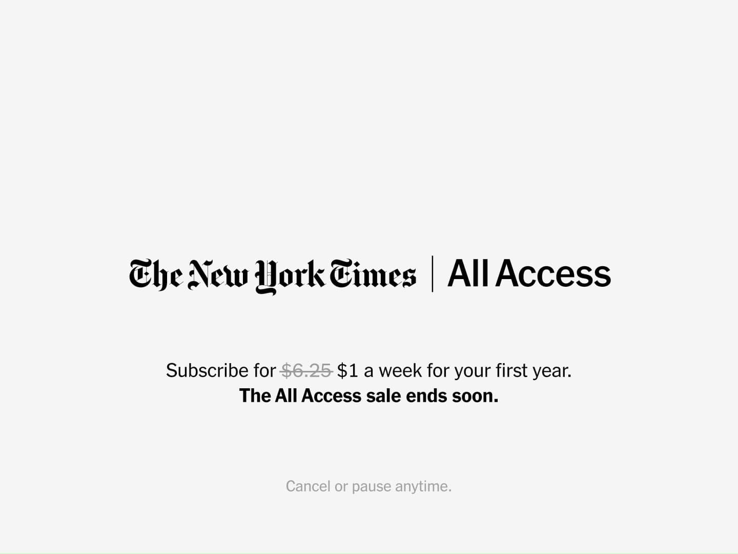 All the News. All the Games. All the Cooking. All the Wirecutter. All The Athletic. All together in one subscription. But you don't have all the time in the world, because the All Access sale ends soon. Subscribe now.