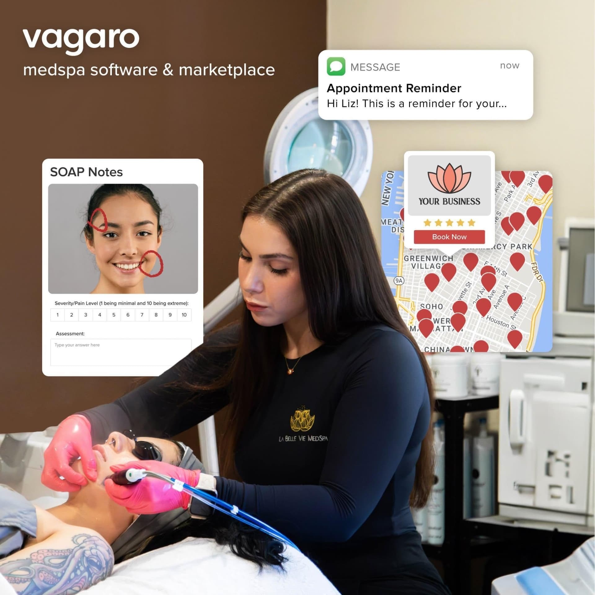 Vagaro is a powerful Medspa management platform with built-in marketing tools. Try our software free for 1 month!